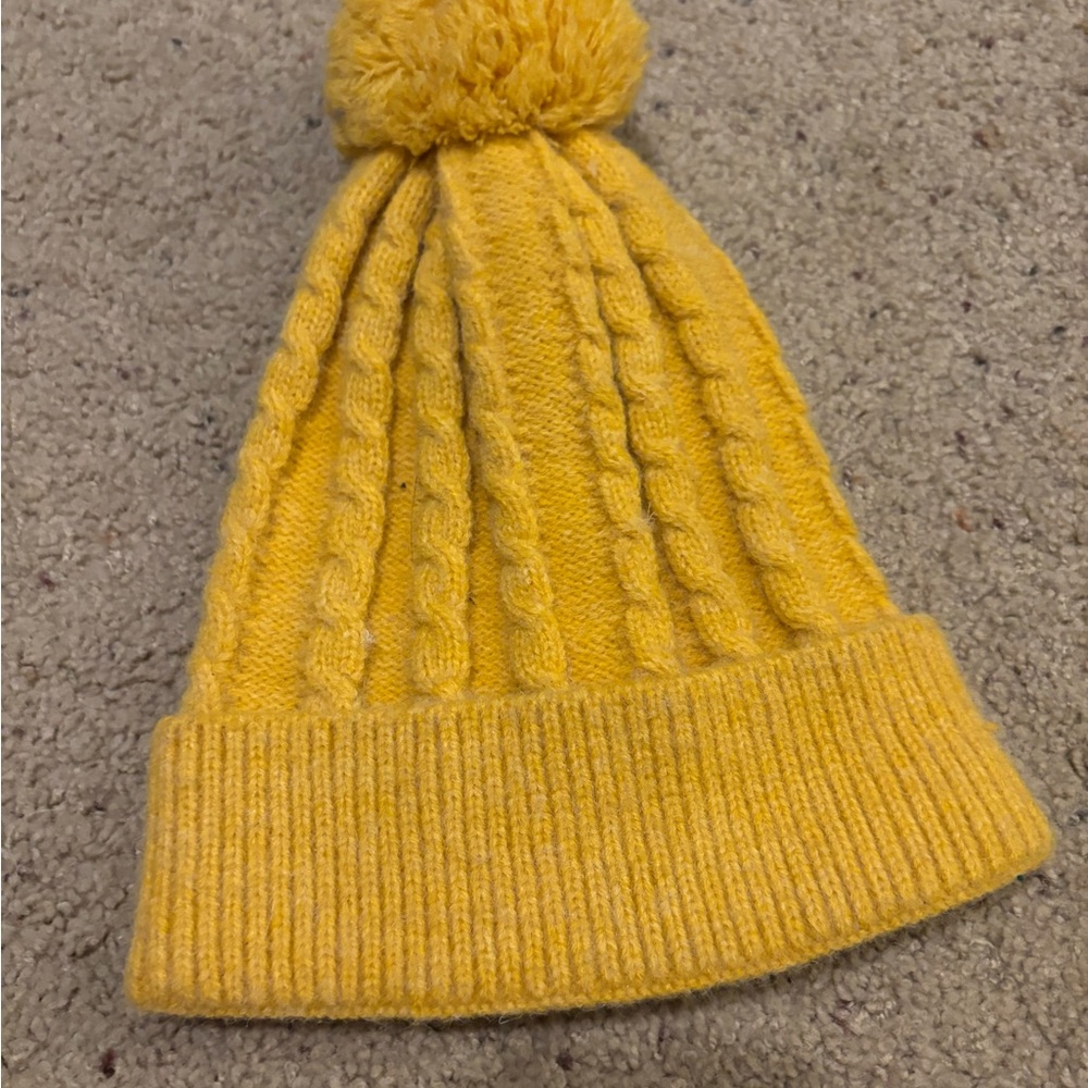 Mustard Cable Knit Pom-Pom Beanie